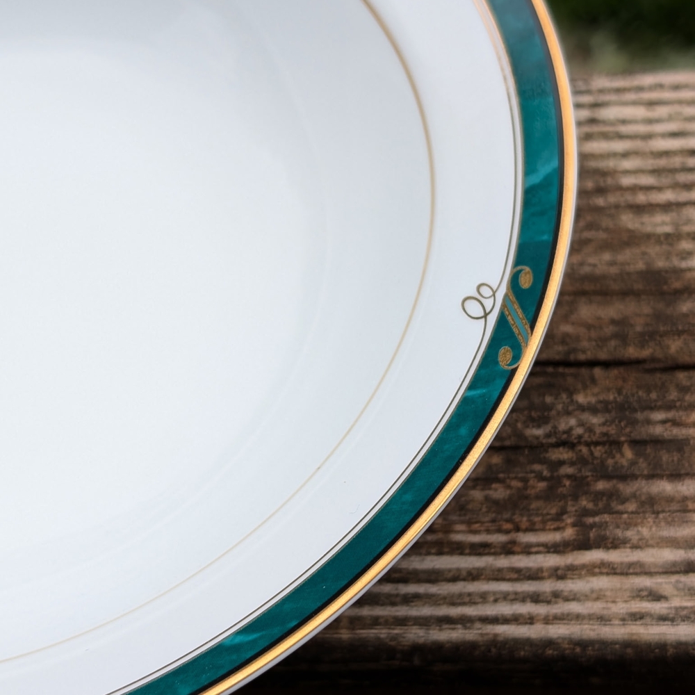 Elegant White and Green Dinner Plate